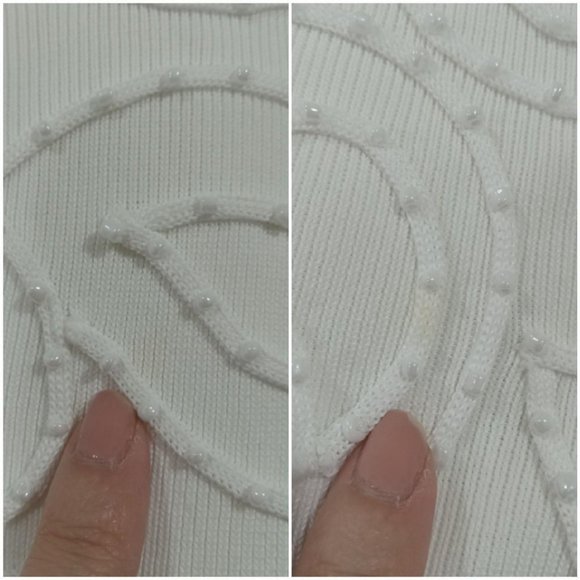 White beaded three-quarter length sleeved top - Picture 4 of 4